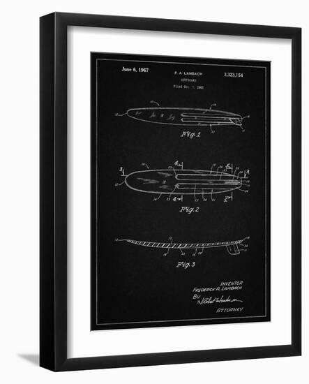 PP1073-Vintage Black Surfboard 1965 Patent Poster-Cole Borders-Framed Giclee Print