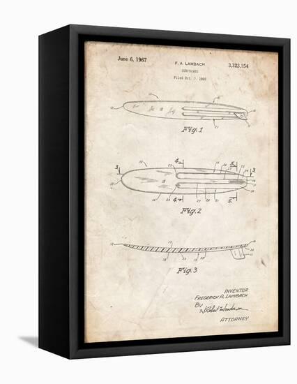 PP1073-Vintage Parchment Surfboard 1965 Patent Poster-Cole Borders-Framed Stretched Canvas