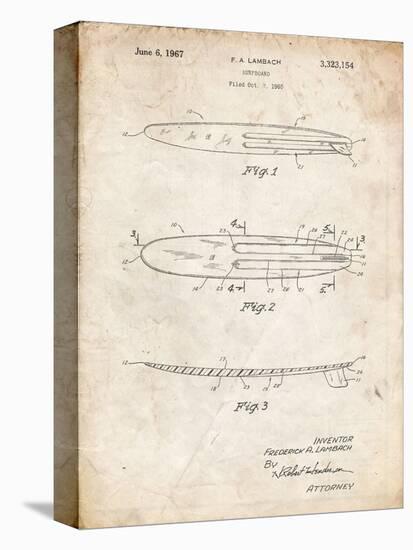 PP1073-Vintage Parchment Surfboard 1965 Patent Poster-Cole Borders-Stretched Canvas