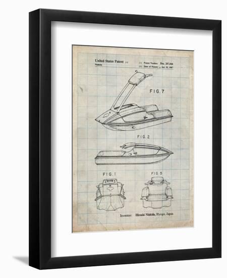 PP1076-Antique Grid Parchment Suzuki Jet Ski Patent Poster-Cole Borders-Framed Premium Giclee Print