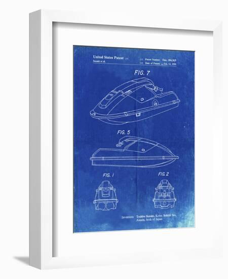 PP1077-Faded Blueprint Suzuki Wave Runner Patent Poster-Cole Borders-Framed Premium Giclee Print