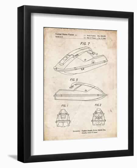 PP1077-Vintage Parchment Suzuki Wave Runner Patent Poster-Cole Borders-Framed Premium Giclee Print