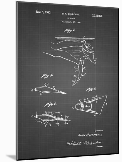 PP1079-Black Grid Swim Fins Patent Poster-Cole Borders-Mounted Giclee Print