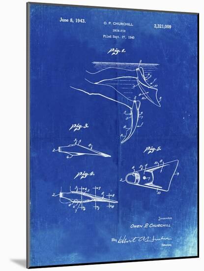 PP1079-Faded Blueprint Swim Fins Patent Poster-Cole Borders-Mounted Giclee Print