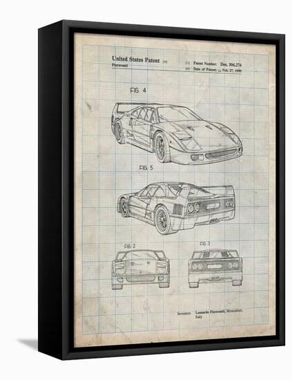 PP108-Antique Grid Parchment Ferrari 1990 F40 Patent Poster-Cole Borders-Framed Stretched Canvas