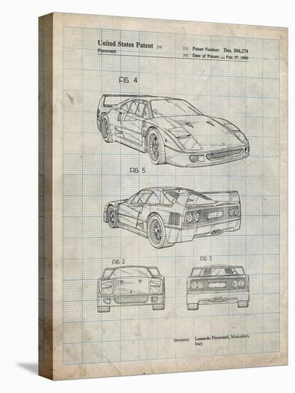 PP108-Antique Grid Parchment Ferrari 1990 F40 Patent Poster-Cole Borders-Stretched Canvas