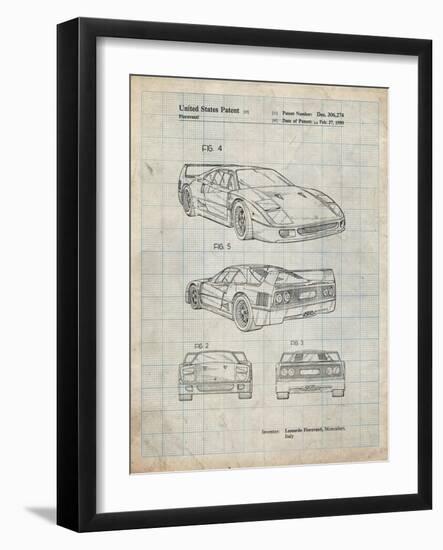 PP108-Antique Grid Parchment Ferrari 1990 F40 Patent Poster-Cole Borders-Framed Giclee Print