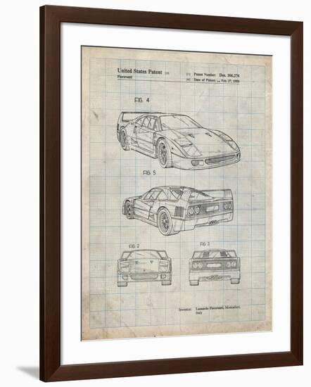 PP108-Antique Grid Parchment Ferrari 1990 F40 Patent Poster-Cole Borders-Framed Giclee Print