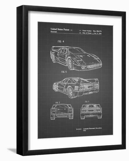 PP108-Black Grid Ferrari 1990 F40 Patent Poster-Cole Borders-Framed Giclee Print