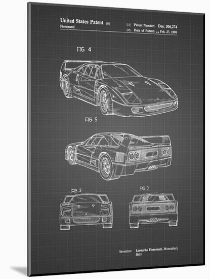 PP108-Black Grid Ferrari 1990 F40 Patent Poster-Cole Borders-Mounted Giclee Print