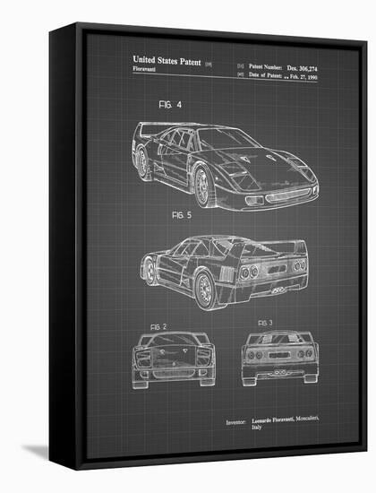 PP108-Black Grid Ferrari 1990 F40 Patent Poster-Cole Borders-Framed Stretched Canvas