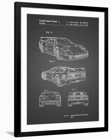 PP108-Black Grid Ferrari 1990 F40 Patent Poster-Cole Borders-Framed Art Print