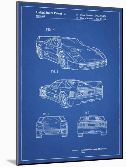 PP108-Blueprint Ferrari 1990 F40 Patent Poster-Cole Borders-Mounted Premium Giclee Print