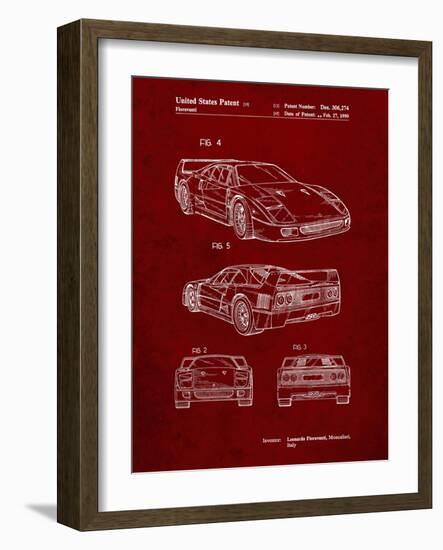 PP108-Burgundy Ferrari 1990 F40 Patent Poster-Cole Borders-Framed Premium Giclee Print