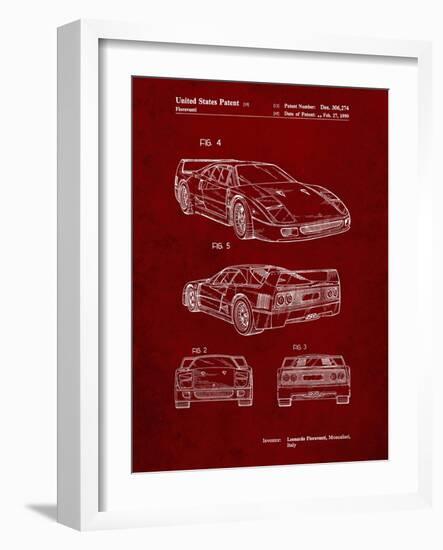 PP108-Burgundy Ferrari 1990 F40 Patent Poster-Cole Borders-Framed Premium Giclee Print