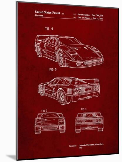 PP108-Burgundy Ferrari 1990 F40 Patent Poster-Cole Borders-Mounted Premium Giclee Print