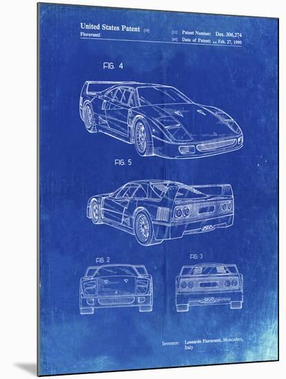 PP108-Faded Blueprint Ferrari 1990 F40 Patent Poster-Cole Borders-Mounted Giclee Print