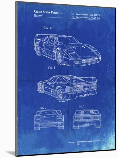 PP108-Faded Blueprint Ferrari 1990 F40 Patent Poster-Cole Borders-Mounted Giclee Print