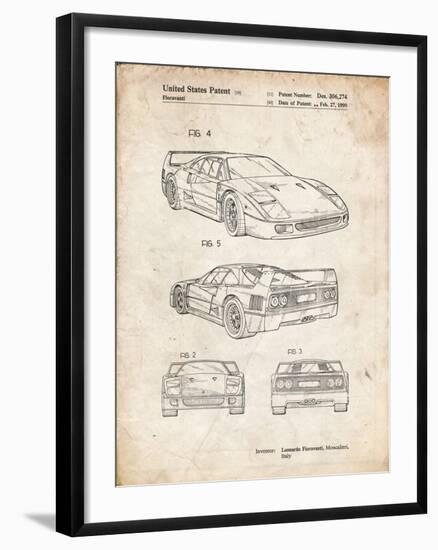 PP108-Vintage Parchment Ferrari 1990 F40 Patent Poster-Cole Borders-Framed Giclee Print