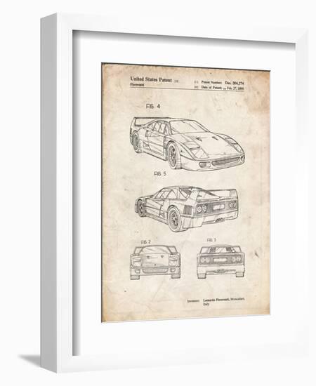 PP108-Vintage Parchment Ferrari 1990 F40 Patent Poster-Cole Borders-Framed Giclee Print