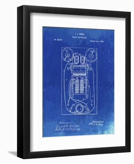 PP1083-Faded Blueprint T. A. Edison Vote Recorder Patent Poster-Cole Borders-Framed Giclee Print