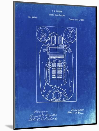 PP1083-Faded Blueprint T. A. Edison Vote Recorder Patent Poster-Cole Borders-Mounted Giclee Print