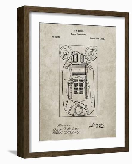 PP1083-Sandstone T. A. Edison Vote Recorder Patent Poster-Cole Borders-Framed Giclee Print