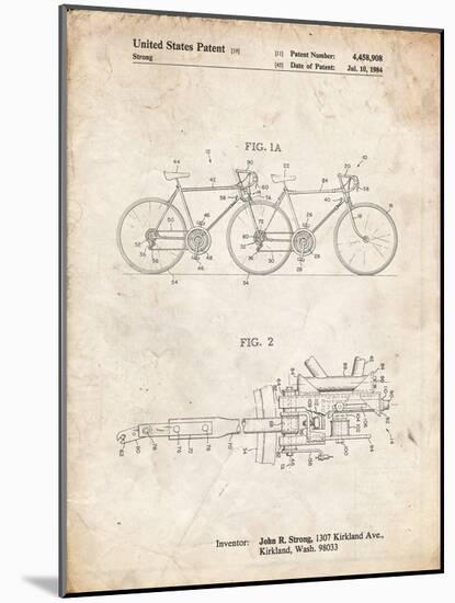 PP1084-Vintage Parchment Tandem Bicycle Patent Poster-Cole Borders-Mounted Giclee Print