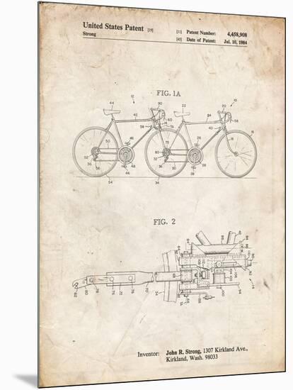 PP1084-Vintage Parchment Tandem Bicycle Patent Poster-Cole Borders-Mounted Premium Giclee Print