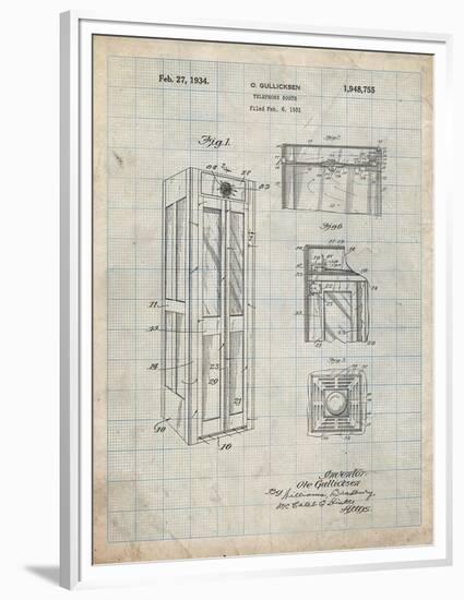 PP1088-Antique Grid Parchment Telephone Booth Patent Poster-Cole Borders-Framed Premium Giclee Print