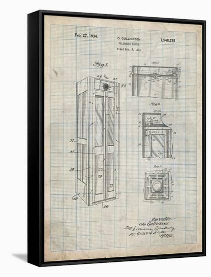PP1088-Antique Grid Parchment Telephone Booth Patent Poster-Cole Borders-Framed Stretched Canvas