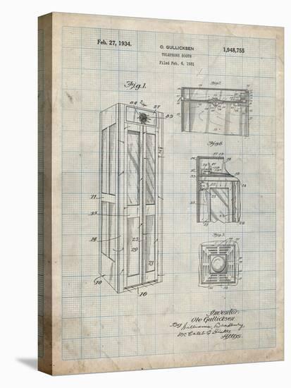 PP1088-Antique Grid Parchment Telephone Booth Patent Poster-Cole Borders-Stretched Canvas