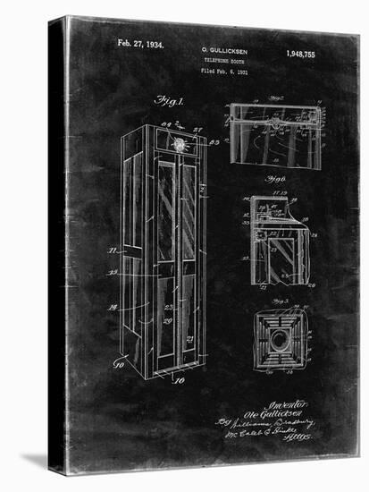 PP1088-Black Grunge Telephone Booth Patent Poster-Cole Borders-Stretched Canvas