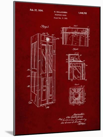 PP1088-Burgundy Telephone Booth Patent Poster-Cole Borders-Mounted Giclee Print