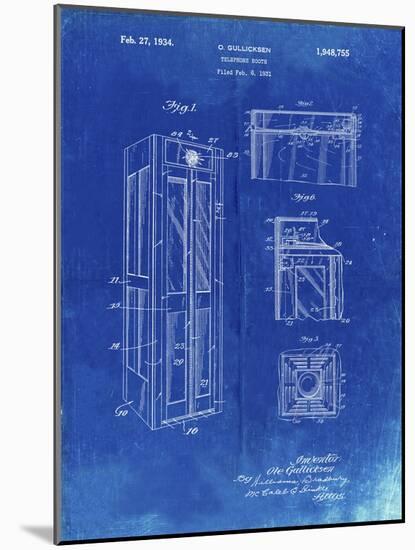 PP1088-Faded Blueprint Telephone Booth Patent Poster-Cole Borders-Mounted Giclee Print