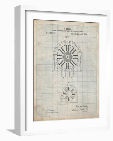 PP1092-Antique Grid Parchment Tesla Coil Patent Poster-Cole Borders-Framed Giclee Print