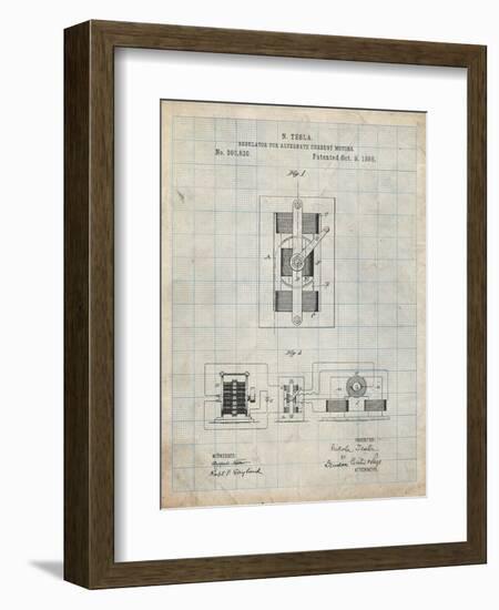 PP1095-Antique Grid Parchment Tesla Regulator for Alternate Current Motor Patent Poster-Cole Borders-Framed Giclee Print