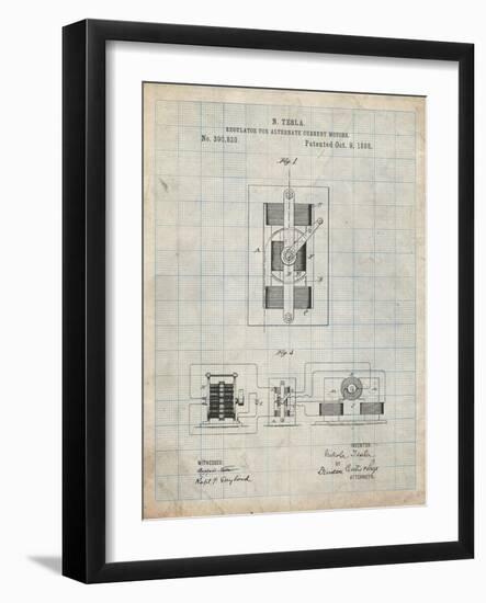 PP1095-Antique Grid Parchment Tesla Regulator for Alternate Current Motor Patent Poster-Cole Borders-Framed Giclee Print