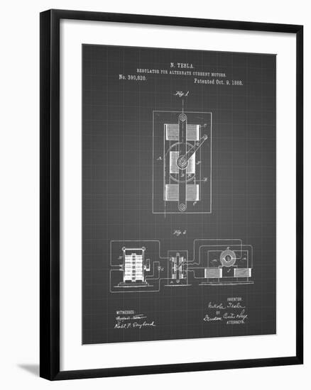 PP1095-Black Grid Tesla Regulator for Alternate Current Motor Patent Poster-Cole Borders-Framed Giclee Print