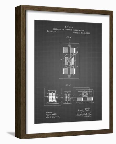PP1095-Black Grid Tesla Regulator for Alternate Current Motor Patent Poster-Cole Borders-Framed Giclee Print