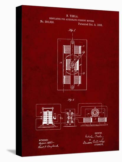 PP1095-Burgundy Tesla Regulator for Alternate Current Motor Patent Poster-Cole Borders-Stretched Canvas