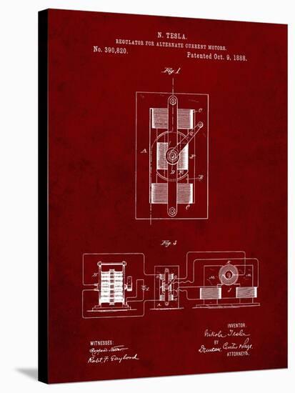 PP1095-Burgundy Tesla Regulator for Alternate Current Motor Patent Poster-Cole Borders-Stretched Canvas