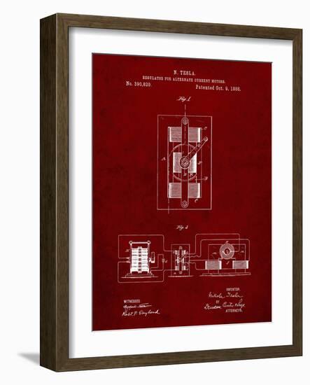 PP1095-Burgundy Tesla Regulator for Alternate Current Motor Patent Poster-Cole Borders-Framed Giclee Print