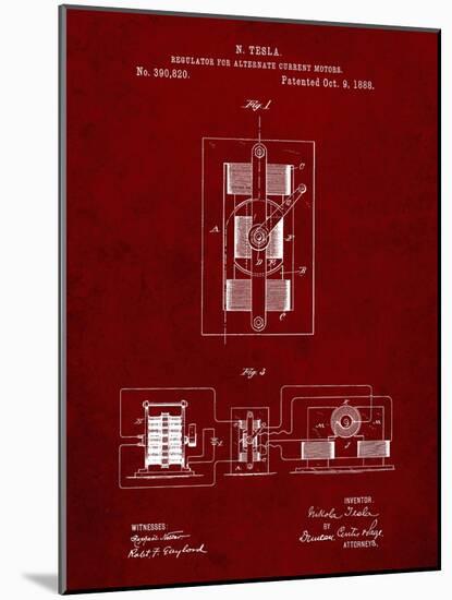 PP1095-Burgundy Tesla Regulator for Alternate Current Motor Patent Poster-Cole Borders-Mounted Giclee Print