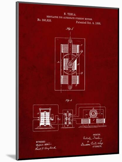 PP1095-Burgundy Tesla Regulator for Alternate Current Motor Patent Poster-Cole Borders-Mounted Giclee Print