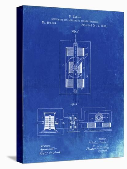 PP1095-Faded Blueprint Tesla Regulator for Alternate Current Motor Patent Poster-Cole Borders-Stretched Canvas