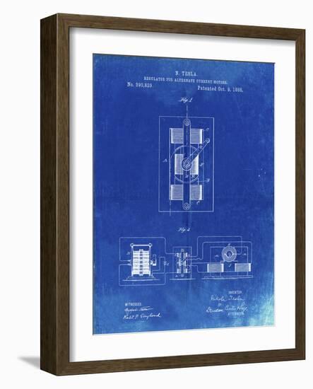 PP1095-Faded Blueprint Tesla Regulator for Alternate Current Motor Patent Poster-Cole Borders-Framed Giclee Print