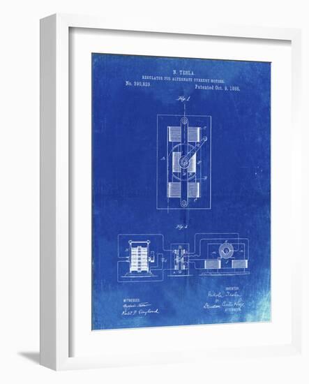 PP1095-Faded Blueprint Tesla Regulator for Alternate Current Motor Patent Poster-Cole Borders-Framed Giclee Print