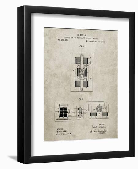 PP1095-Sandstone Tesla Regulator for Alternate Current Motor Patent Poster-Cole Borders-Framed Premium Giclee Print