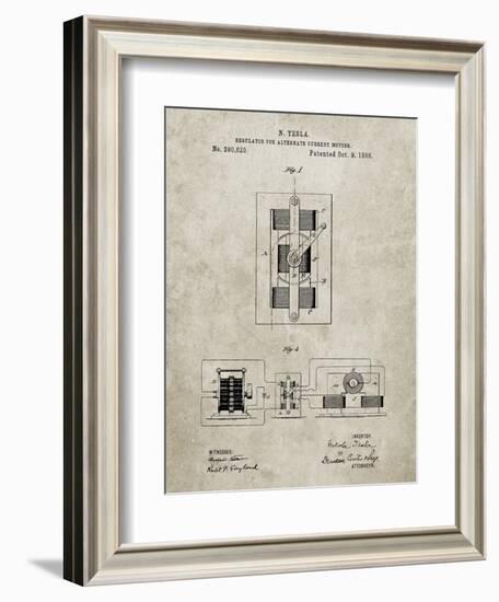 PP1095-Sandstone Tesla Regulator for Alternate Current Motor Patent Poster-Cole Borders-Framed Giclee Print